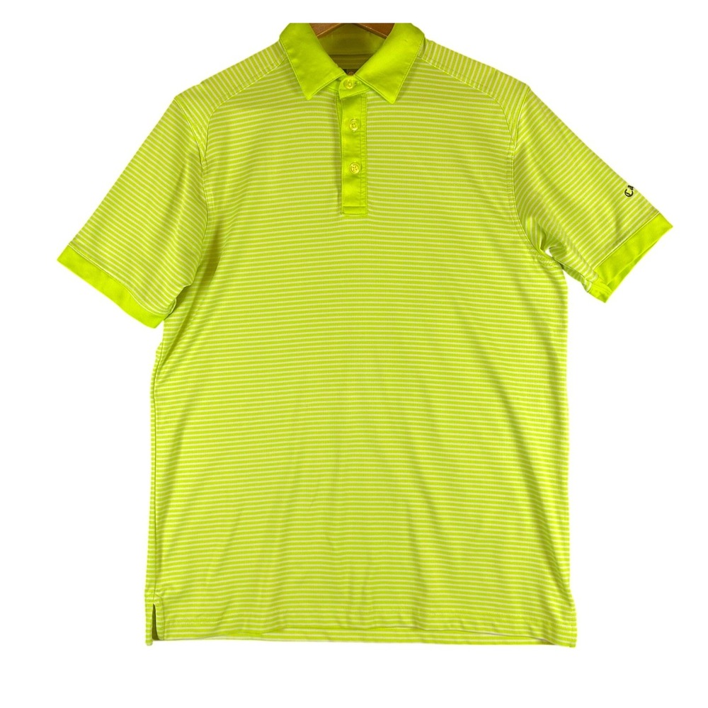 Callaway Golf Mens Polo Shirt Lime Green White Stripe Opti Dry Short Sleeve Sz S